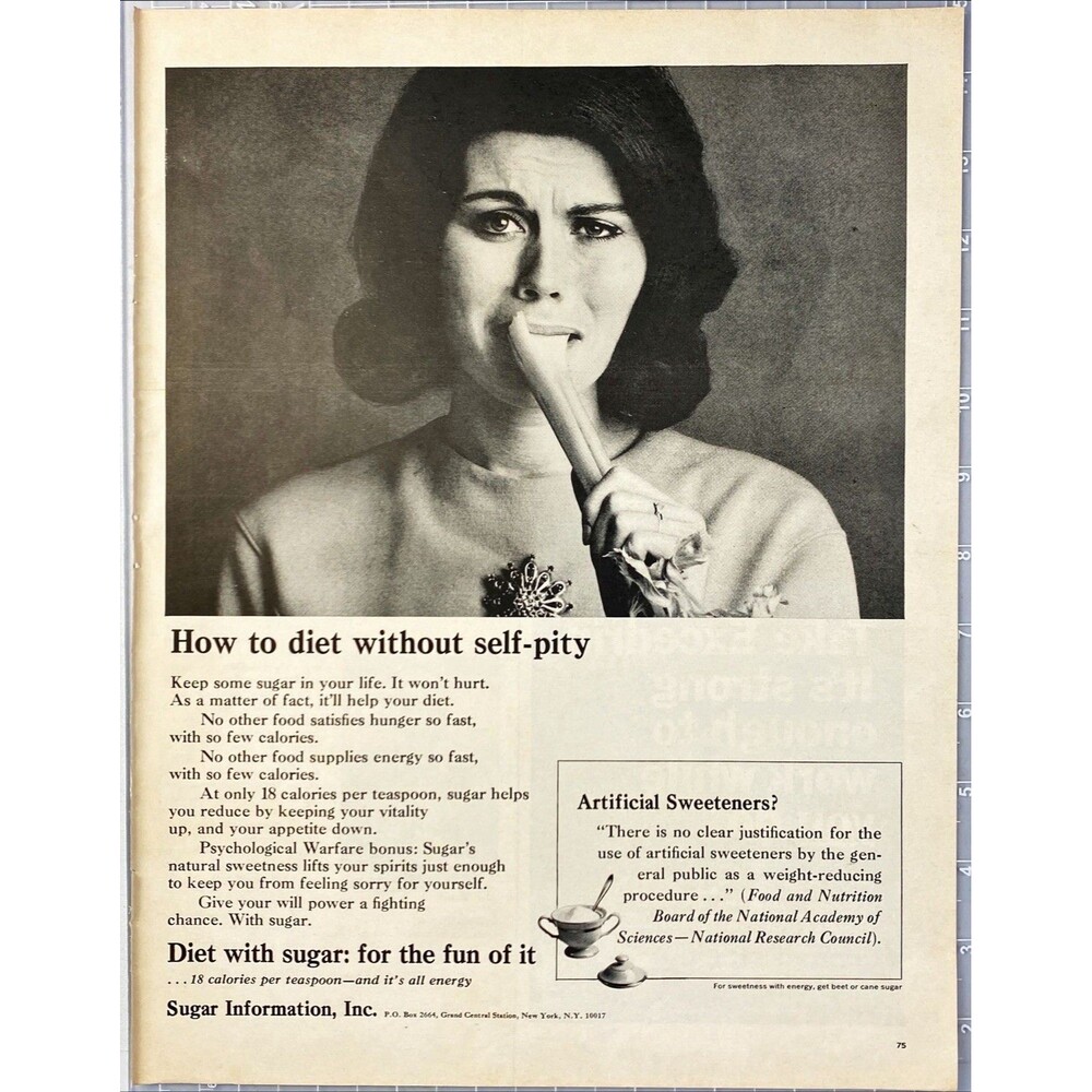 Sugar Information Inc. "Diet with Sugar not Artificial Sweetener" Print Ad 1966
